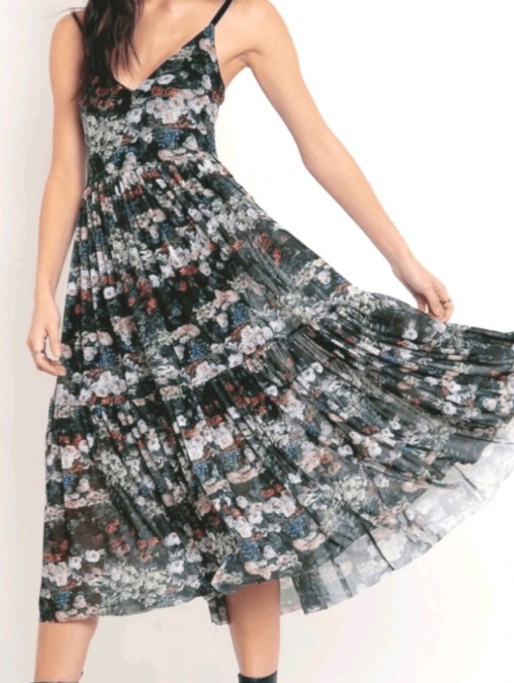 Blackmilk Take My Monet Tier Sheer Floral Mid Calf Flowy Midaxi Dress XS